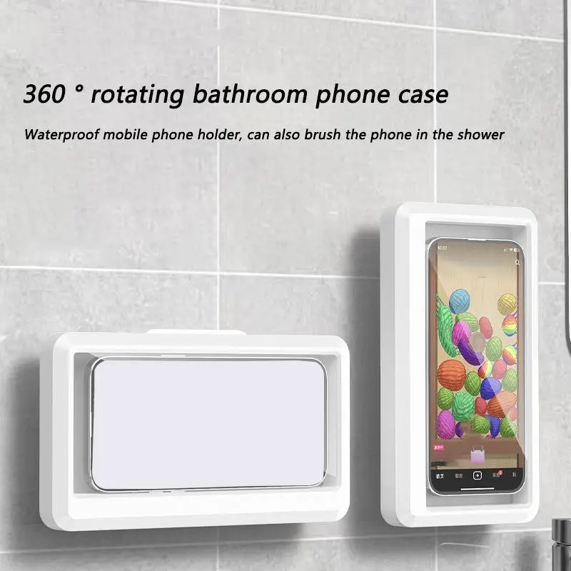 360° Rotating Bathroom Phone Case, Wall Mounted Shower Phone Holder, Waterproof Anti-fog Phone Support Stand, Bathroom Phone Rack For Bathroom Toilet 2