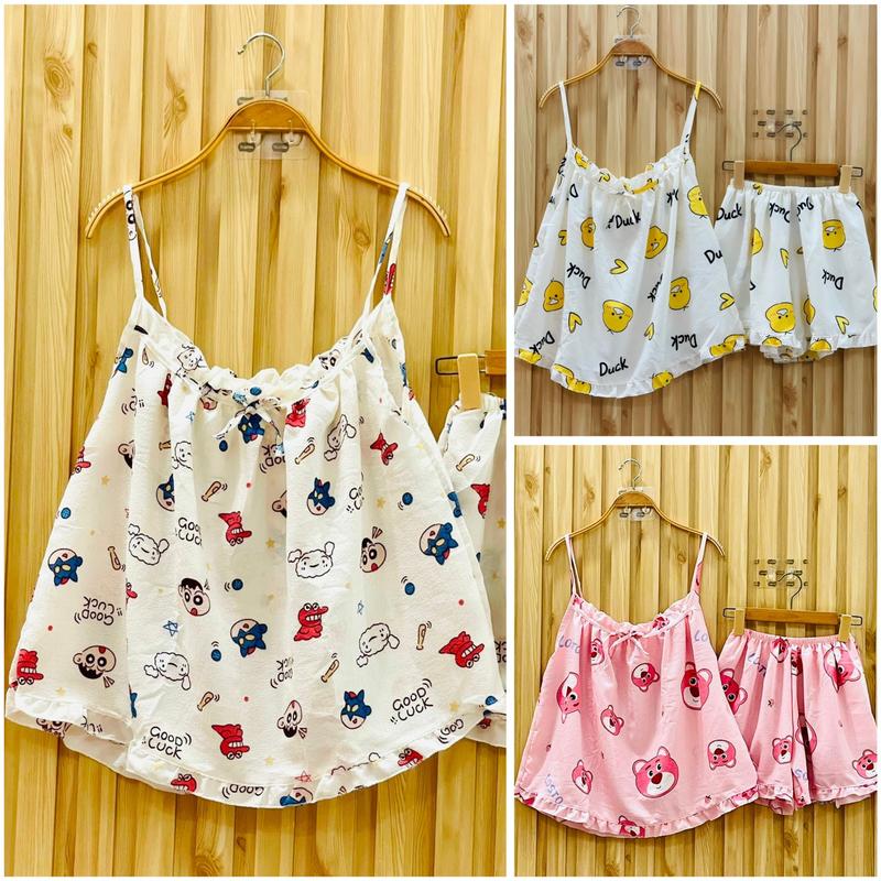 Set Bộ Đồ Ngủ Hai Dây Form Rộng Từ 60 Đến 80kg Chất Liệu Đũi Mềm Quần Ngủ Áo Ngủ Thoáng Mát Nữ Women Nhung Voi Nho