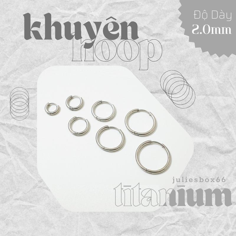 [1 CHIẾC] [BẤM] Khuyên Tai Hoop Tròn Dày 2MM Unisex Không Đen Không Gỉ Sét Julies Box 66 Bông Tai Nam