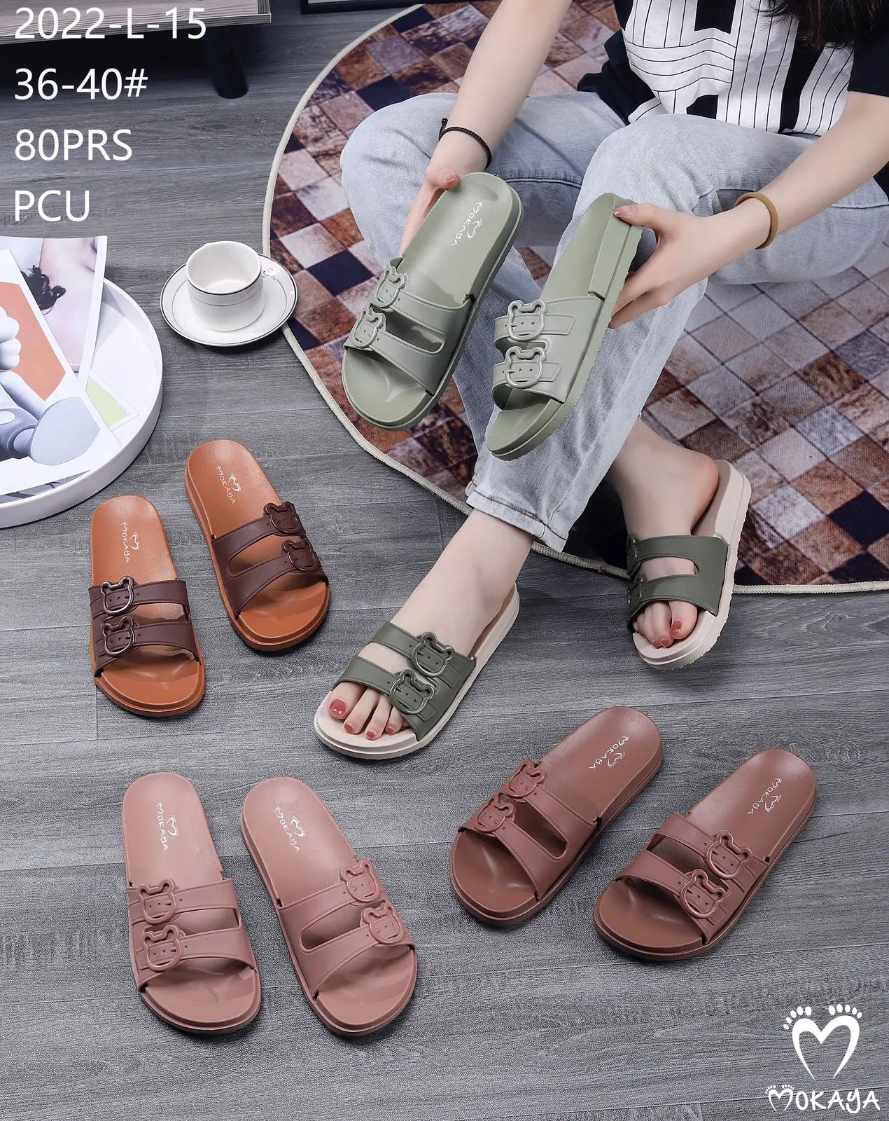 (420-2) [BEST SELLER] Sandal Slop Wanita Gesper Beruang Super Lucu Kekinian Impor Mokaya / Ukuran 36-41