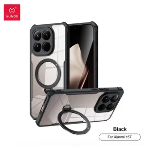 XUNDD Casing Magnetic Ring Stand Transparan Hitam Bening untuk Xiaomi 15T 17 PRO MAX 6.83 inch Anti-Drop Kualitas Tinggi dengan Perlindungan Airbag Internal & Tombol Volume Sensor Sidik Jari