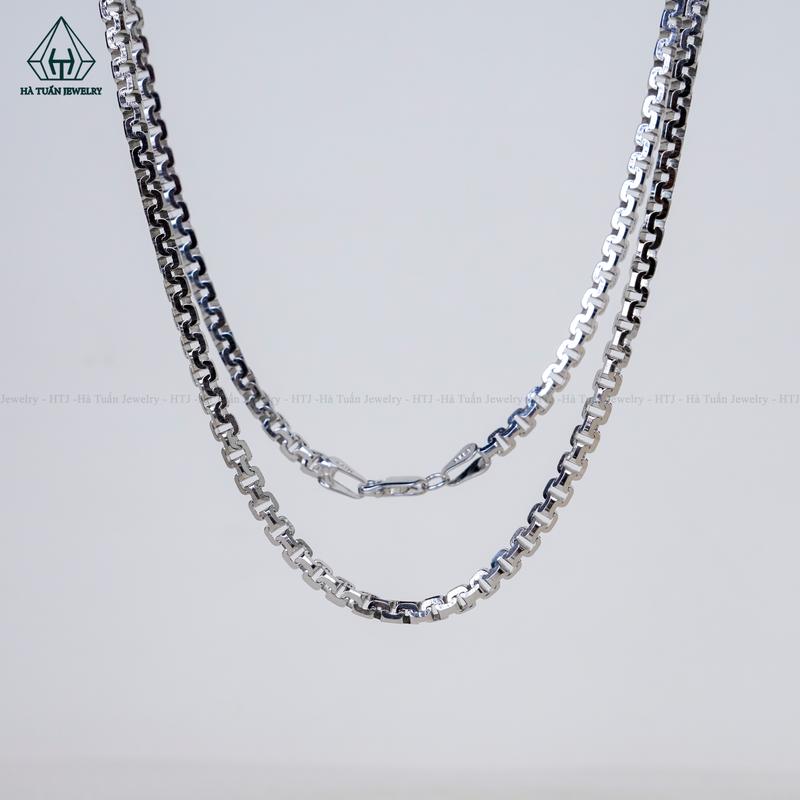 Hà Tuấn Jewelry Dây Chuyền Bạc 925 Xi Kim Hộp Lớn Bản 3mm NCX194