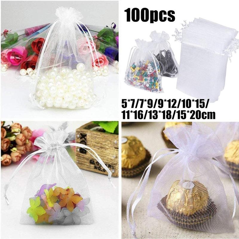 Beg Hadiah Organza, Putih, 100Pcs, Sesuai untuk Majlis Perkahwinan ...