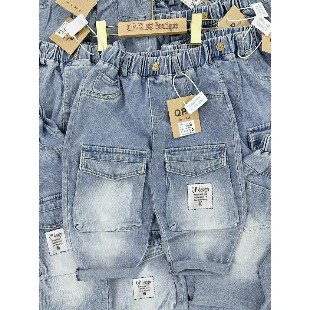 [CAMVAN KID-Chọn size theo chiều dài quần]Quần jean dài túi hộp xanh 2 bên size 10-30kg(1m3 quay về-không kèm dây lưng)