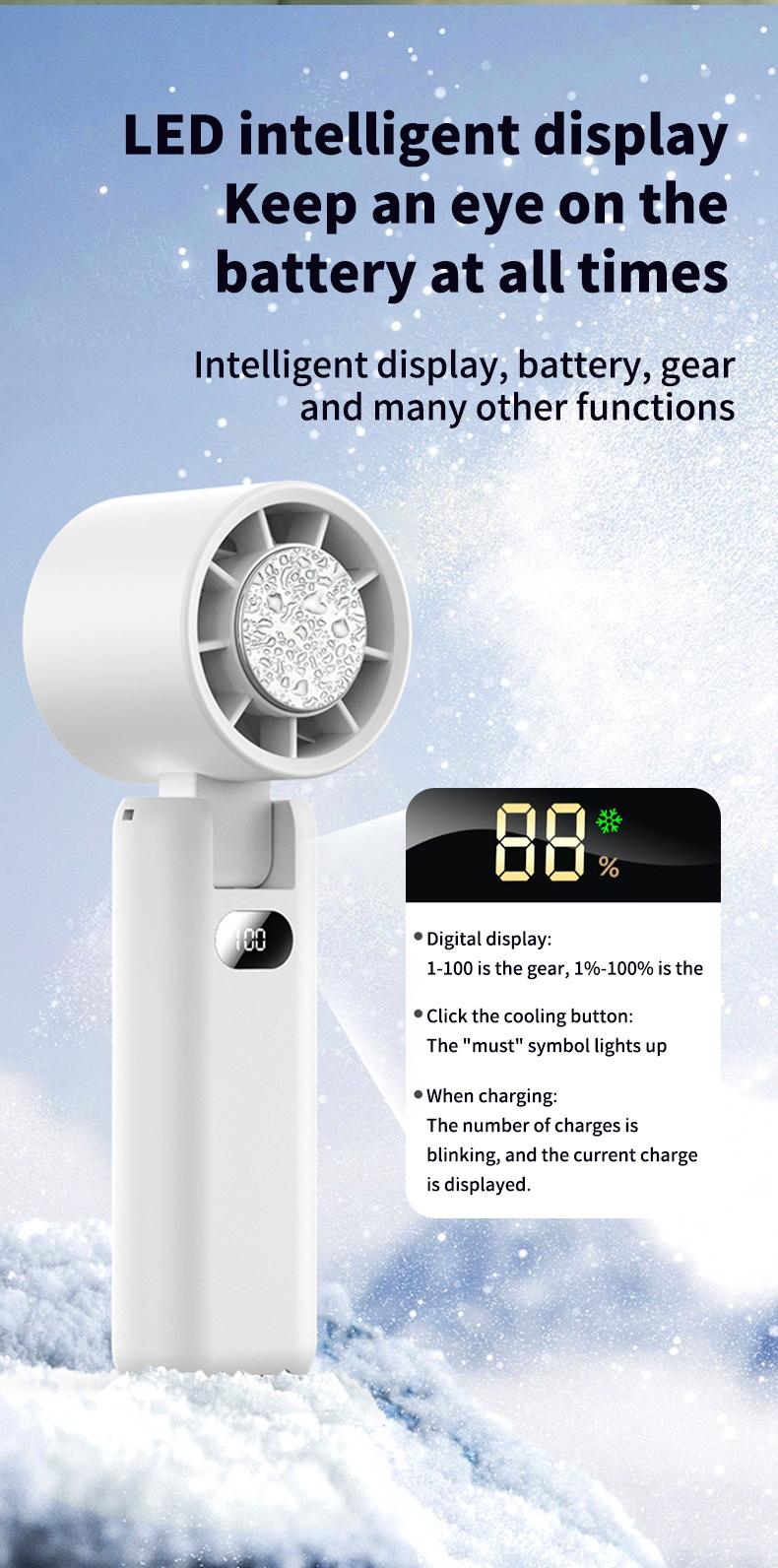 Product Introduction of Handheld small fan High speed powerful semiconductor cold air leafless spray refrigeration Small air conditioner Small mini turbine Portable portable charging Silent electric fan cooling magic weapon fan  portable 16