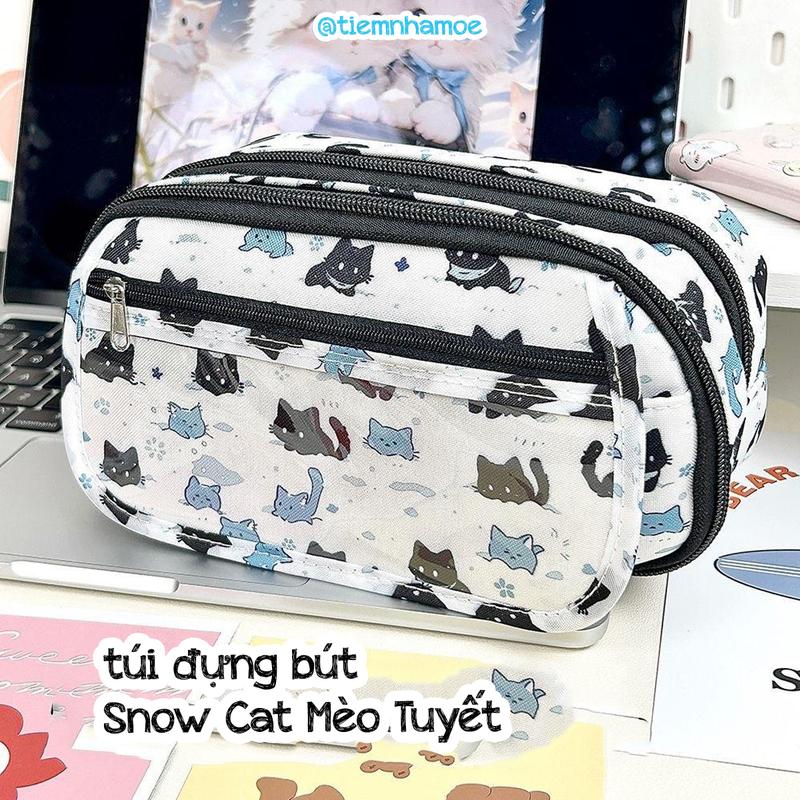 Túi đựng bút Snow Cat Mèo Tuyết vải dù 6 ngăn - Cho học sinh, sinh viên và dân văn phòng