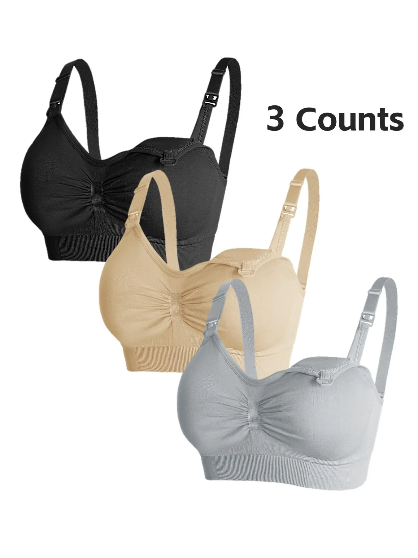 Maternity Solid Color Nursing Bra,  Adjustable Hook & Eye Closure Bra, Comfortable Breathable Wireless Bra for All Seasons