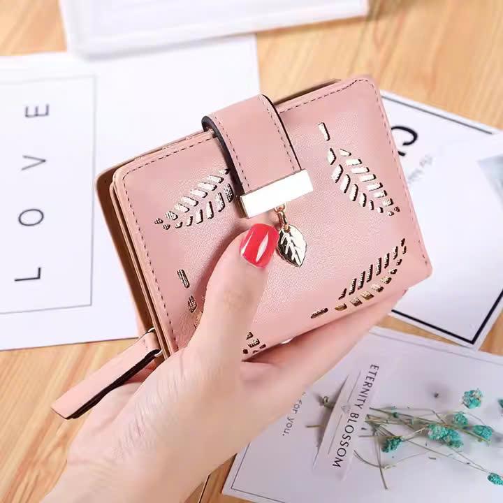 Ví nữ dài cầm tay loại cao cấp phối họa tiết hình chiếc lá và đai cài độc đáo và sang trọng nhiều ngăn tiện dụng G0058 8