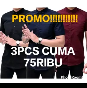PROMO 3PCS CUMA 75RIBU KEMEJA PRIA POLOS LENGAN PENDEK KASUAL Katun Navy Hitam Putih Maroon Distro