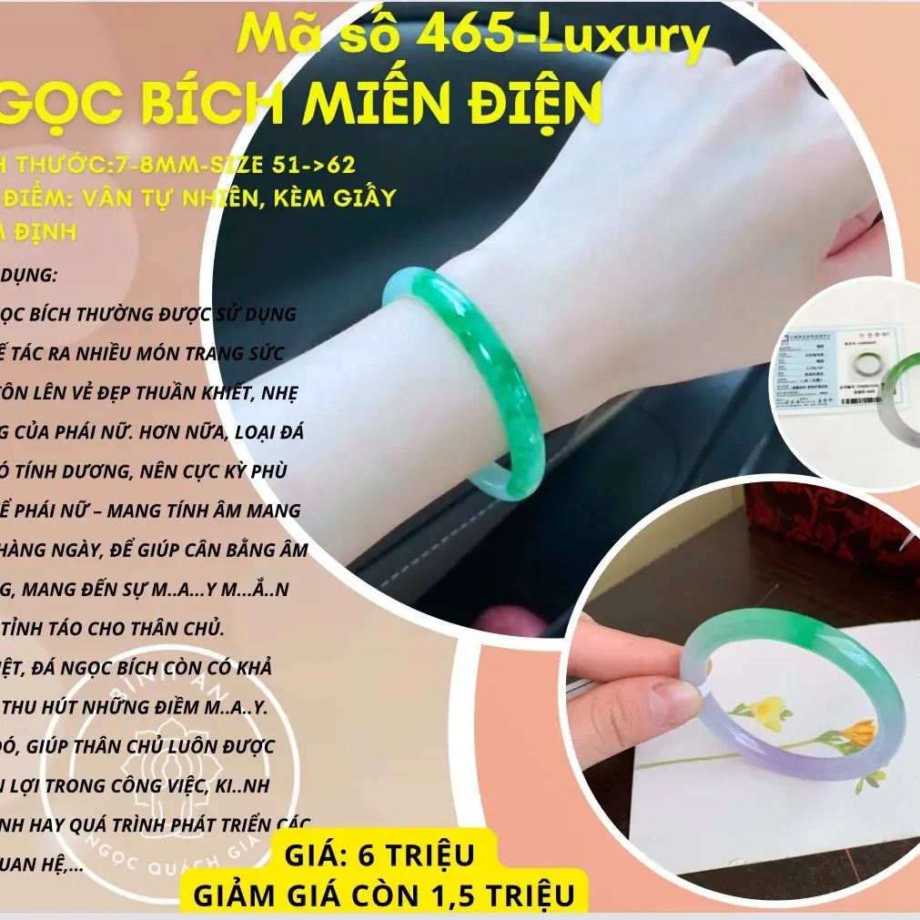 Ngọc Bích Miến Điện - Đá Quý Trang Trí Đẹp, Giảm Stress, Tăng Cường Sức Khỏe - Phụ Kiện, Đeo Tay
