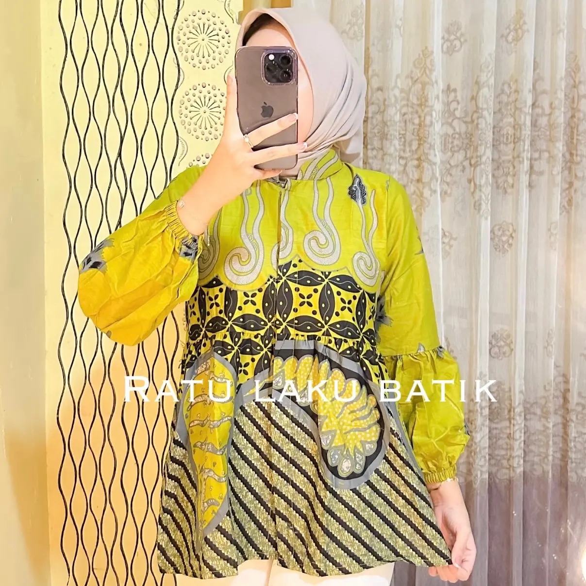 Blouse batik Atasan batik modern Melody terbaru Katun Muslim Wanita Muslim Wanita Baju Panjang Dewasa Motif