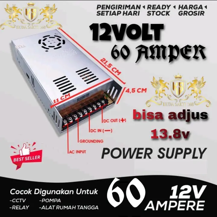 PSU JARING Trafo Power Supply 12V 60A 600W SUPORT  FAN 0