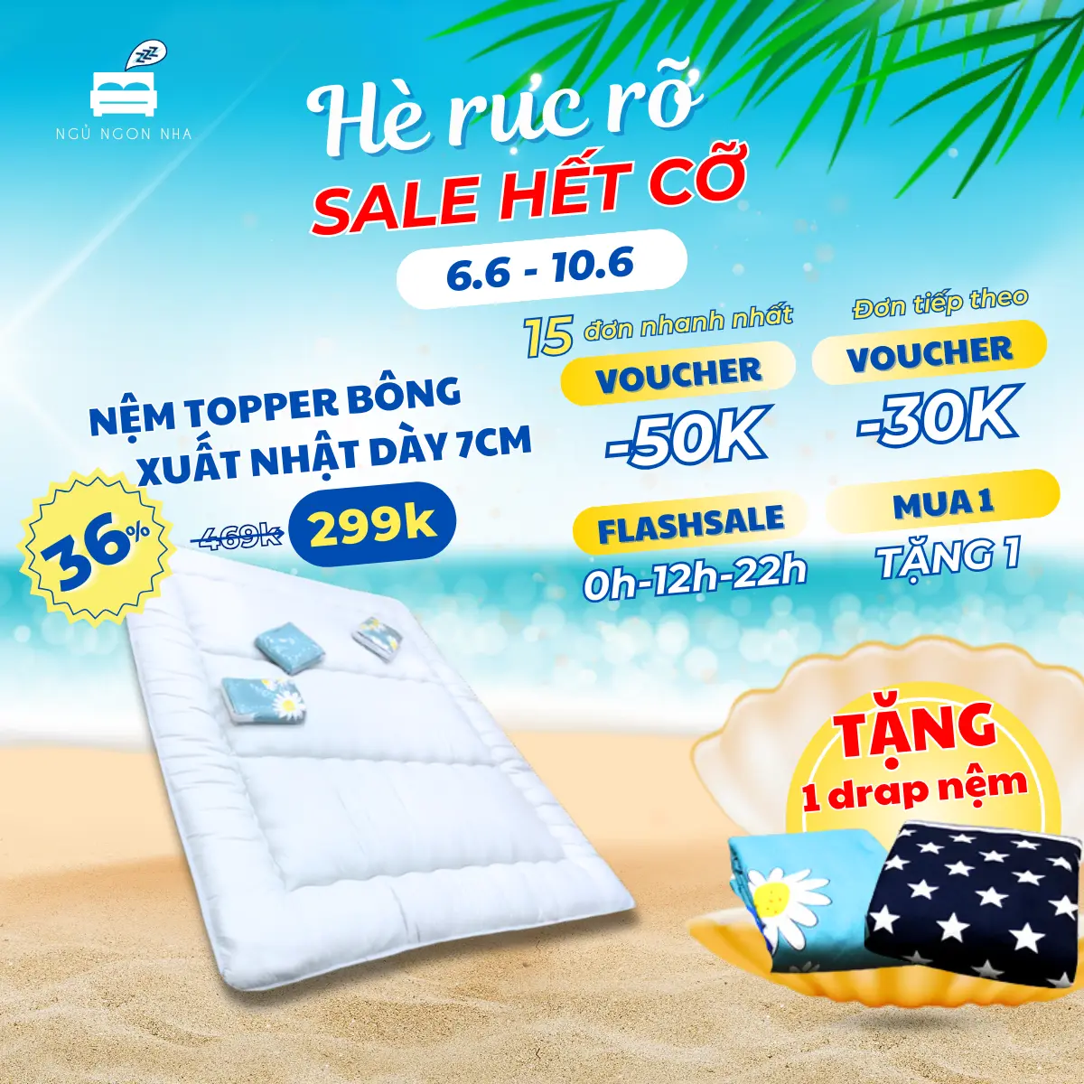 Topper nệm bông xuất Nhật trải sàn đủ kích thước - Vải Cotton dệt êm ái mềm mại