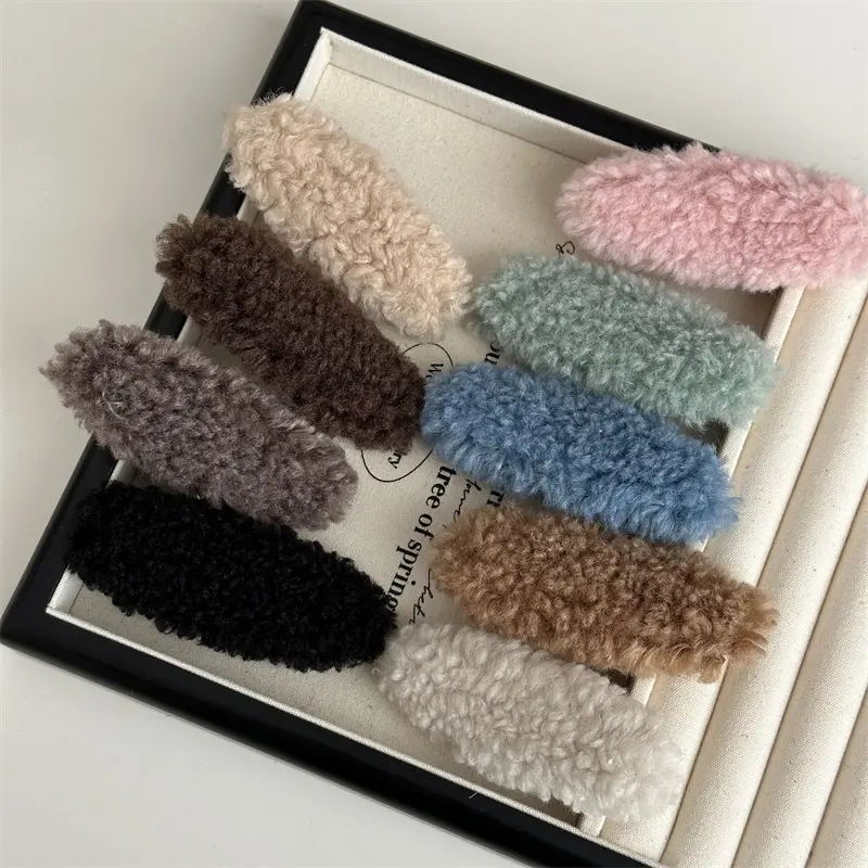 Autumn Winter Warm Color Lamb Wool Hair clip Vintage Candy Color Plush Bangs Clip Side Clip Hair Accessories For Woman Girls