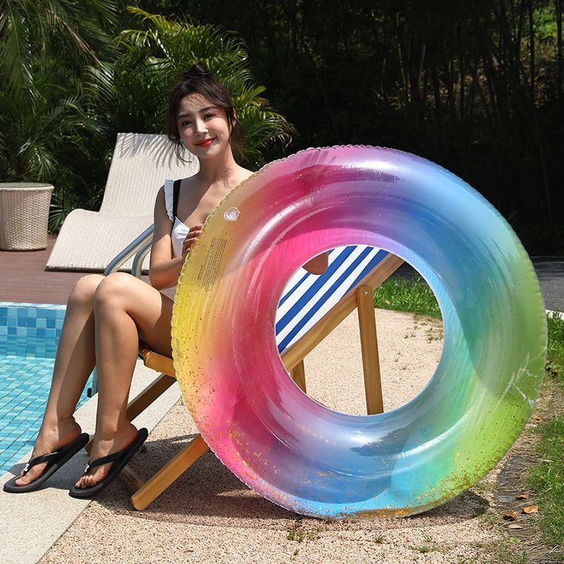 High quality sparkling rainbow swimming rings for men and women ...