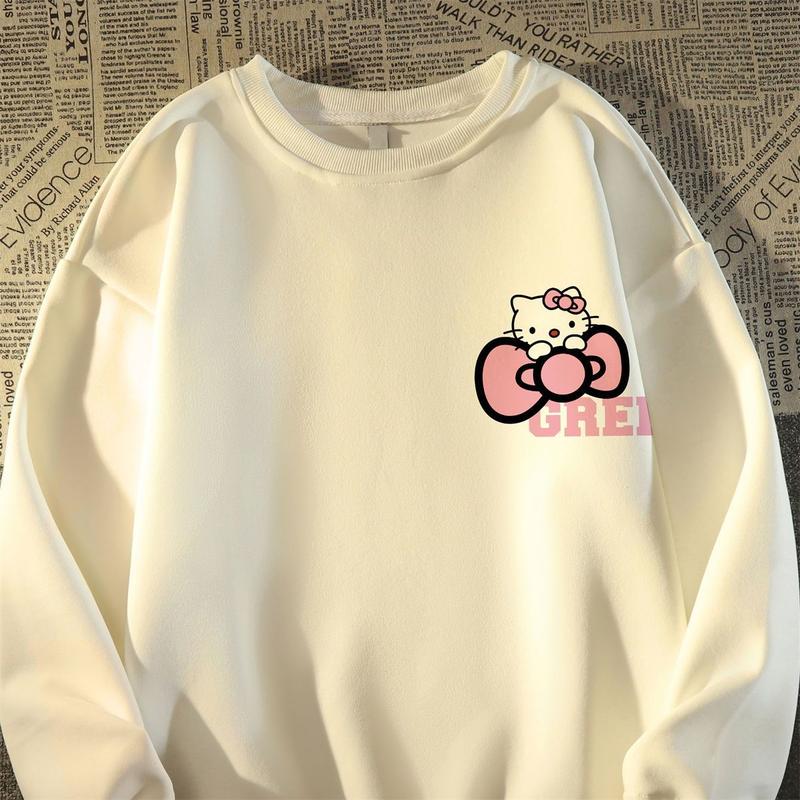 Product Introduction of Áo Nỉ In Hình Mèo Hoạt Hình Kitty Cổ Điển Mỹ Mẫu 2024, Dành Cho Nam Và Nữ, Phong Cách Preppy, Dáng Rộng Vừa Vặn, Thích Hợp Cho Mùa Xuân Và Mùa Thu, Áo Khoác Cặp Đôi 2