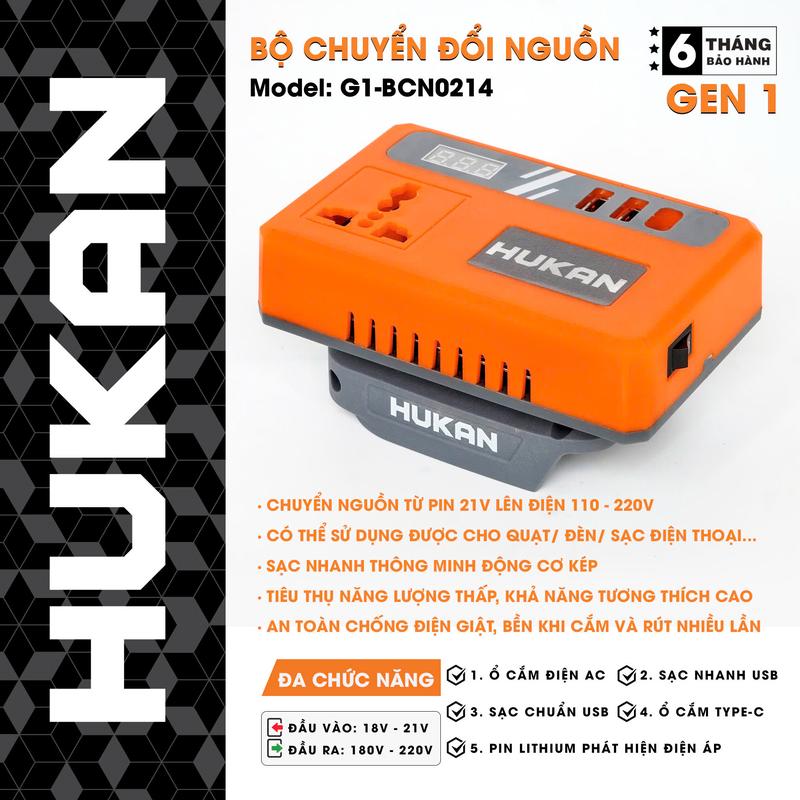 Đế chuyển nguồn 220v Hukan chính hãng chân pin phổ thông makita, BCN0214 dùng chuyền nguồn các dòng máy cắm điện dụng cụ cầm tay từ pin 18-21v
