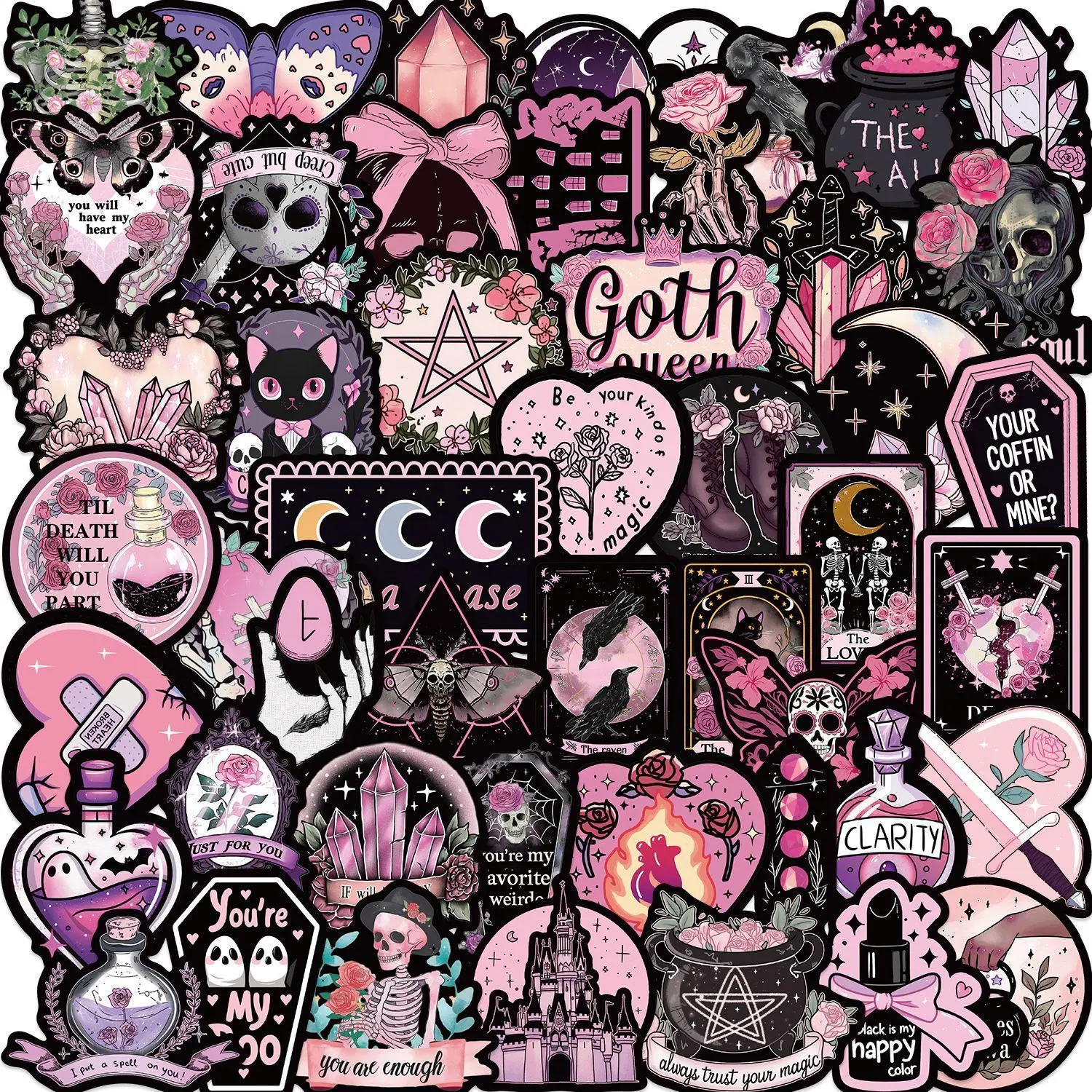 Cartoon Gothic Pattern Sticker, Waterproof Self Adhesive Decor Paper, Decor Sticker for Greeting Card Water Bottle Laptop Phone Motorcycle Car