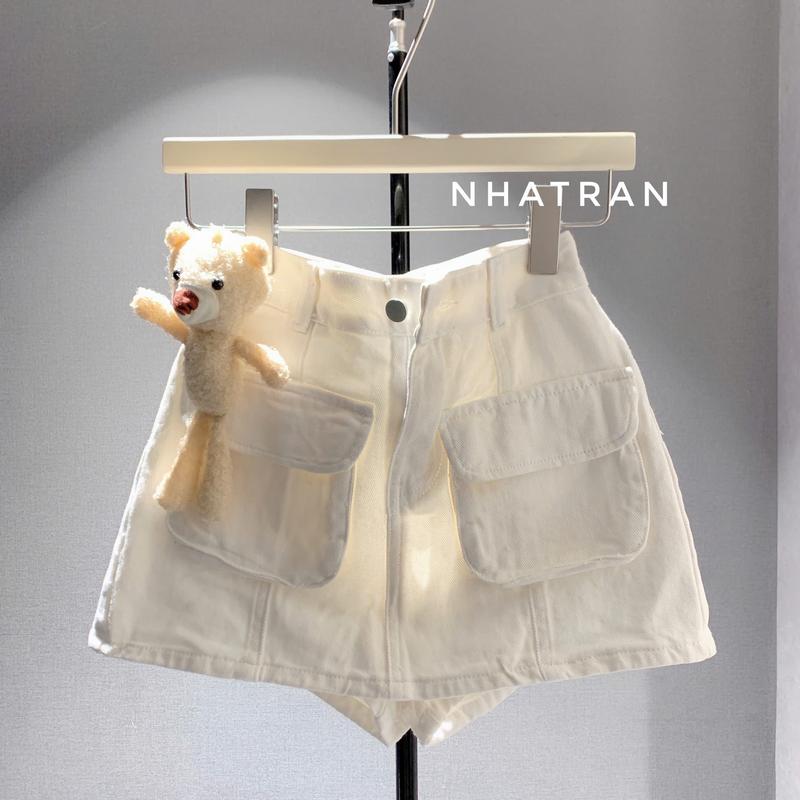 nhatran - Chân váy jean nữ phom ngắn chữ a túi hộp chất Denim Cotton Women lót quần bảo hộ MI-MIU GẤU