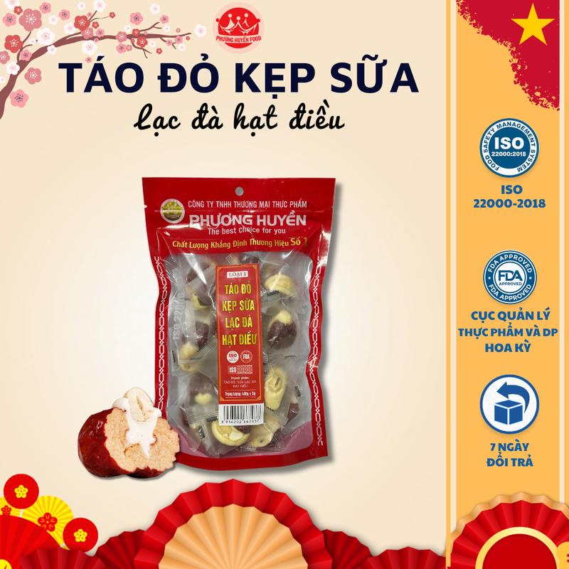 Táo Đỏ Kẹp Sữa Lạc Đà Hạt Điều Ăn Vặt Dinh Dưỡng Nhân Sữa Dẻo Dai Kéo Sợi (Gói 300g, 450g) - PHUONGHUYENFOOD Táo Đỏ Viên Kẹo Candy kẹo  táo 3