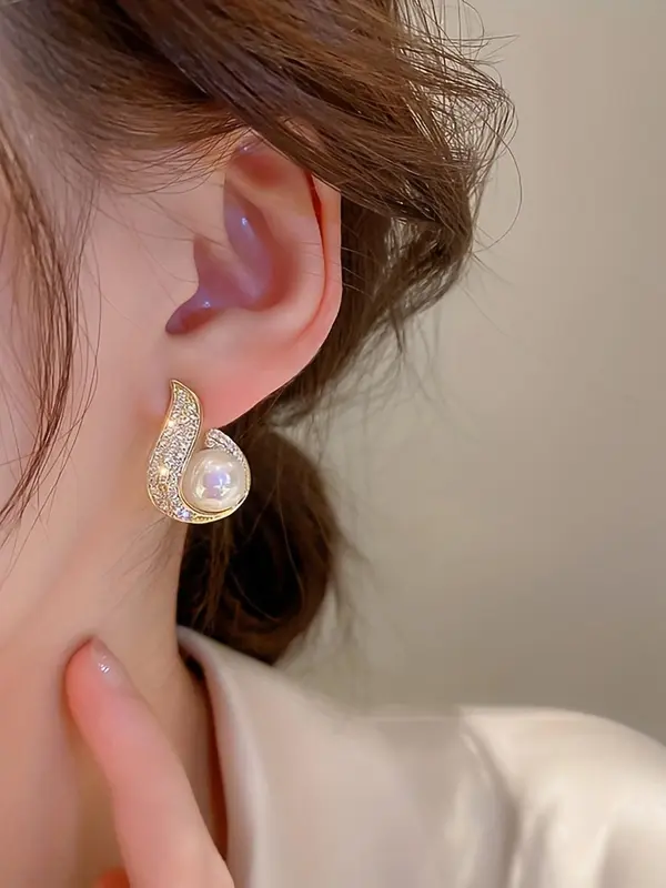 Faux Pearl & Rhinestone Design Dangle Earrings (1 Pair), Elegant Jewelry for Women & Girls, Trendy All-match & Exquisite Jewelry for Birthday Gift 2