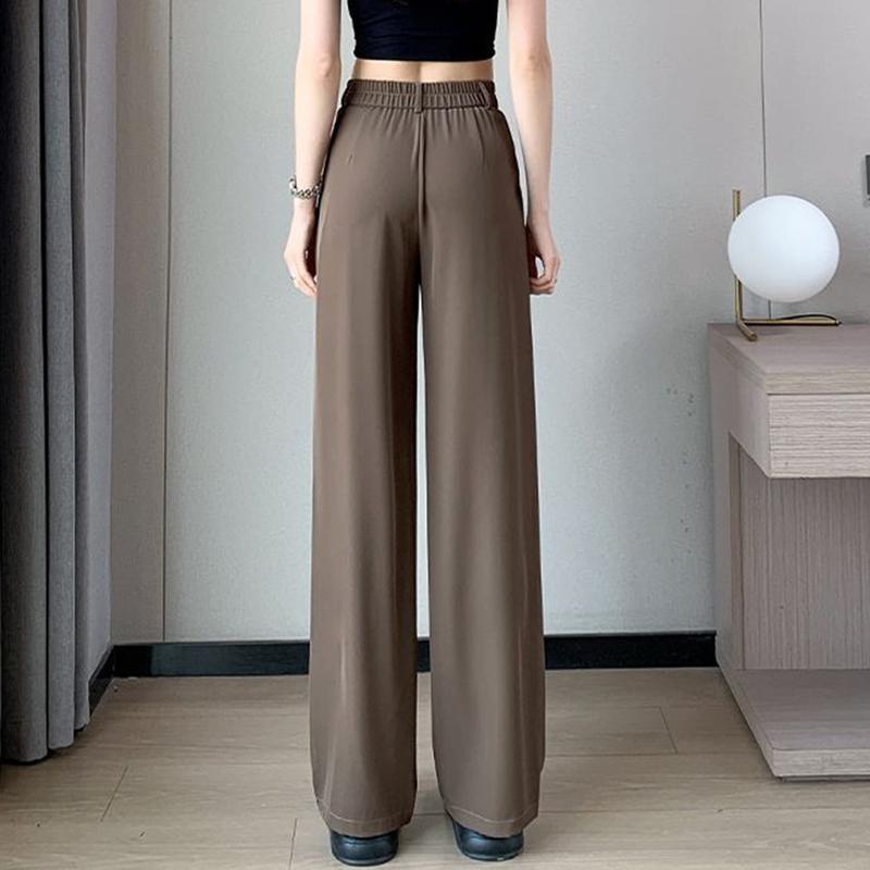 Women Suit Pants with Side Pockets High Waist Solid Color Wide Leg Commuter Pants Button Zipper Closure Loose Full Length Pants for Daily Wear Travel 8