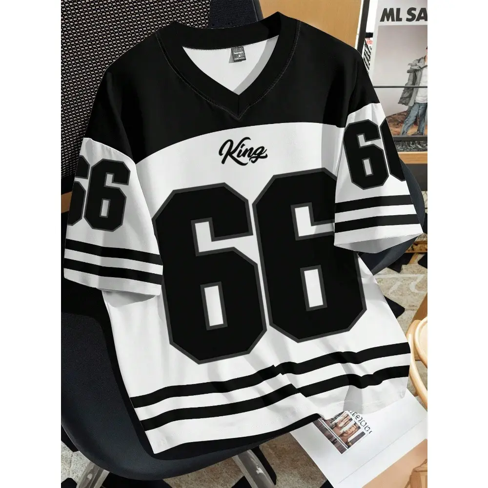Men's Fashion V-neck Sport Football Jersey No.66 Soccer Tshirt Breathable Casual Oversized Short Sleeve Men Clothing Streetwear