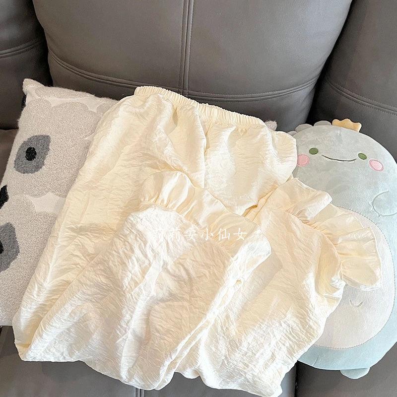 Bộ Đồ Ngủ Huhoo Sữa, Phong Cách Nhật Bản, Dành Cho Nữ, Bộ Sưu Tập Mùa Xuân Và Mùa Thu, Hàng Mới Về, Phong Cách Instagram, Thích Hợp Cho Sinh Viên Ký Túc Xá, Có Thể Mặc Ngoài Trời, Bộ Đồ Ngủ Dài 3