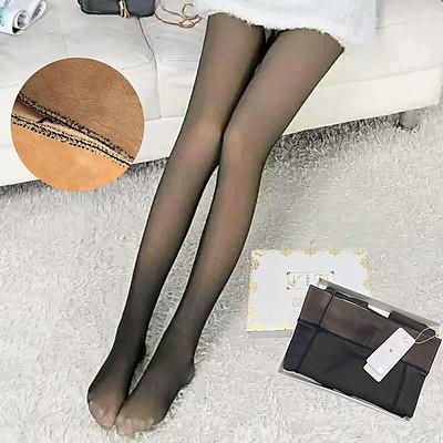 Quần tất 3D lót lông siêu dày đẹp, siêu ấm - CẢ BÀN CHÂN Nữ Nhung Women Màu Đen Kem quần tất  che khuyết điểm 2