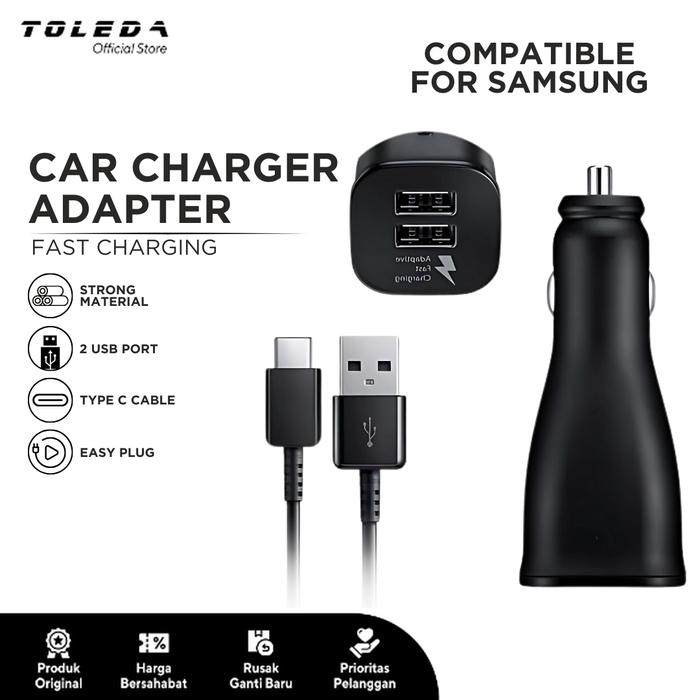 Gambar Car Adapter Compatible For Samsung  Fast Charge 15 W 2 USB To Type C Cable dari Toleda Indonesia Kota Tangerang Tokopedia