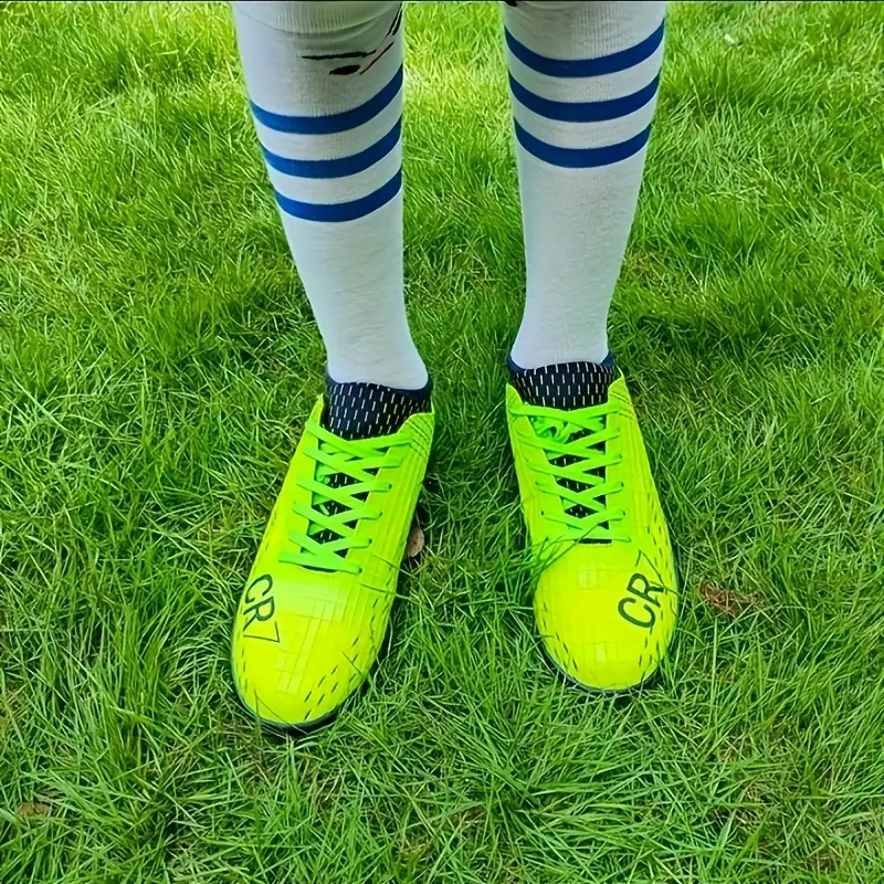Cristiano Ronaldo CR7 Football Cleats - Neon Green & Black TPU Studs, Breathable Low-Top Design for Men & Women, All-Season Soccer & Running Shoes with EVA Cushion & Lace-Up Closure 3