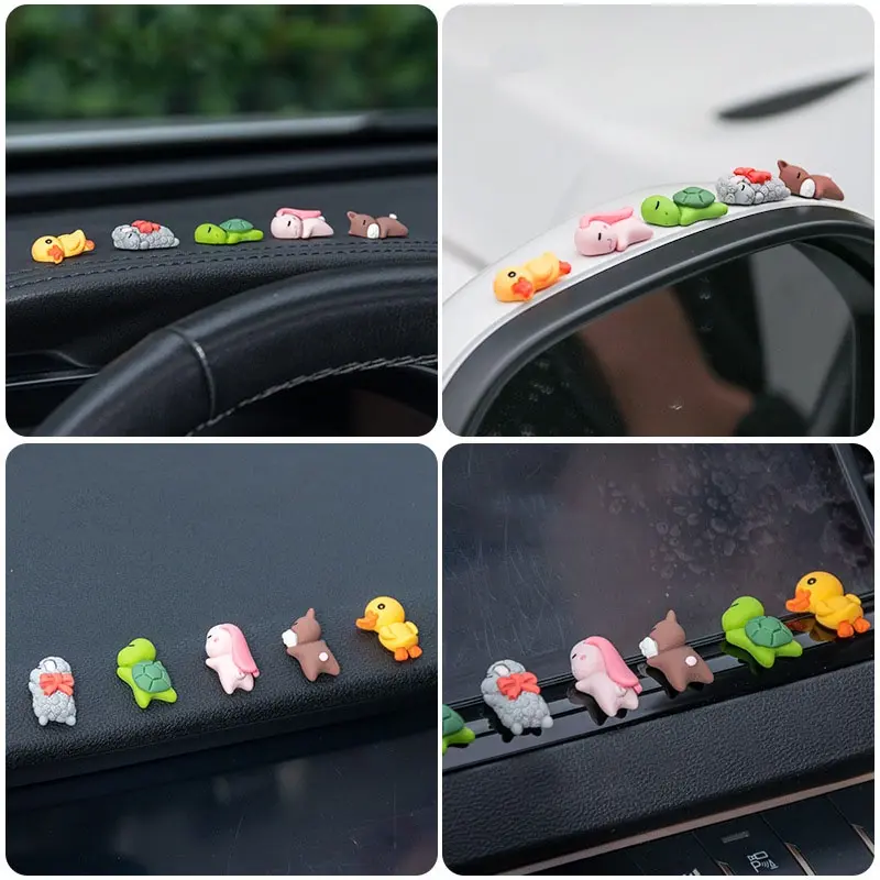 Bộ Mô Hình 6 Con Vật Mini Cute Trang Trí Nội Thất Xe Hơi Chức Năng Gắn Keo Chống Trượt