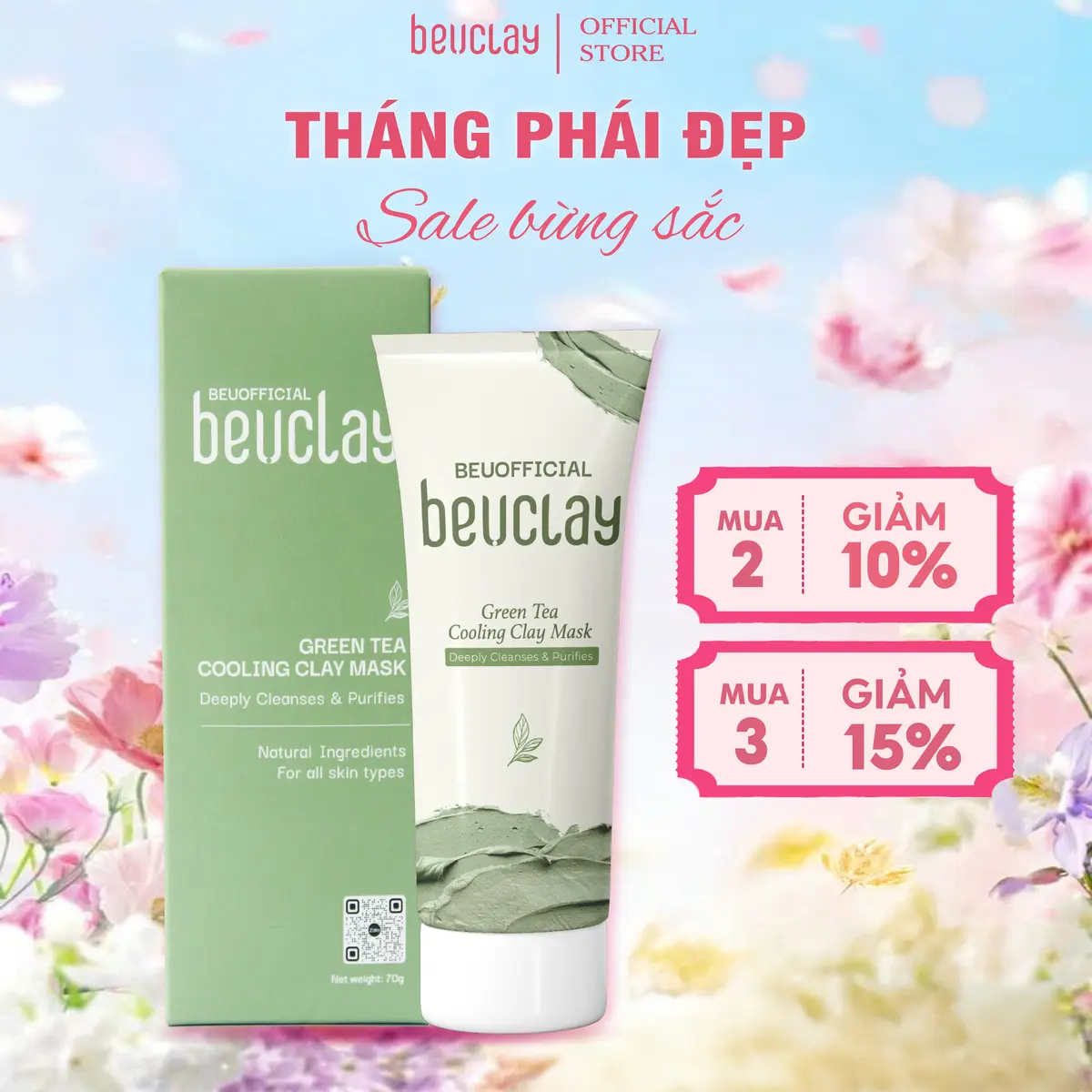 BEUCLAY Mặt Nạ Đất Sét Trắng Nam Nữ, Hỗ Trợ  Tẩy Tế Bào Chết Và Giảm Thiểu Dầu Thừa - 70g -  Kem Face  Skincare Mặt Nạ Hỗ trợ Dưỡng Trắng Làm Đẹp  Hỗ trợ Thu Nhỏ Lỗ Chân Lông Phục Hồi Cosmetics Vitamin E tốt mask set bùn -MN001