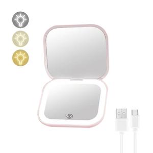 Espejo de maquillaje portátil LED, espejo con aumento de 1x/2x y luz, espejo recargable, espejo de bolsillo para viajes, salidas y uso diario