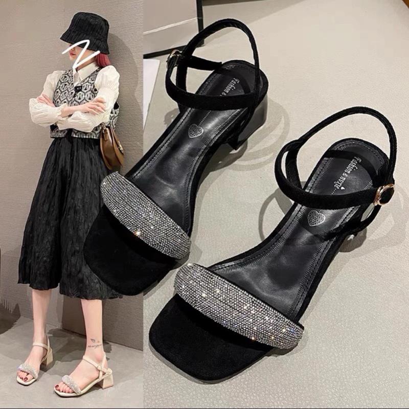 Bigsize 35-45 Giày Cao Gót Nữ 3-5-7 phân Đ2T ms27 Chất Da bóng Có Quai Hậu Phối 1 Dây Đá Sandal