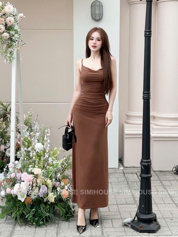 (SIMI HOUSE) VÁY BODY HAI DÂY LADONG NHÚN SƯỜN / Váy sang chảnh thiết kế 2s basic Dress 2025 6