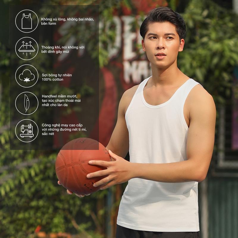 Áo Lót Nam Ba Lỗ Dệt Kim Đông Xuân Vicci Màu Trắng, Vải Cotton Mềm Mịn, Co Giãn, Thấm Hút Mồ Hôi, Siêu Thoáng Mát