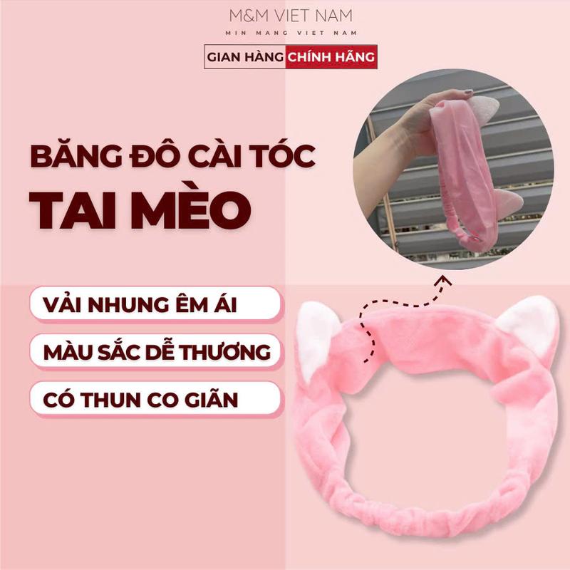 Băng Đô Turban Tai Mèo Dễ Thương, Bờm Tóc Rửa Mặt Bằng Nhung Thiết Kế Tiện Lợi