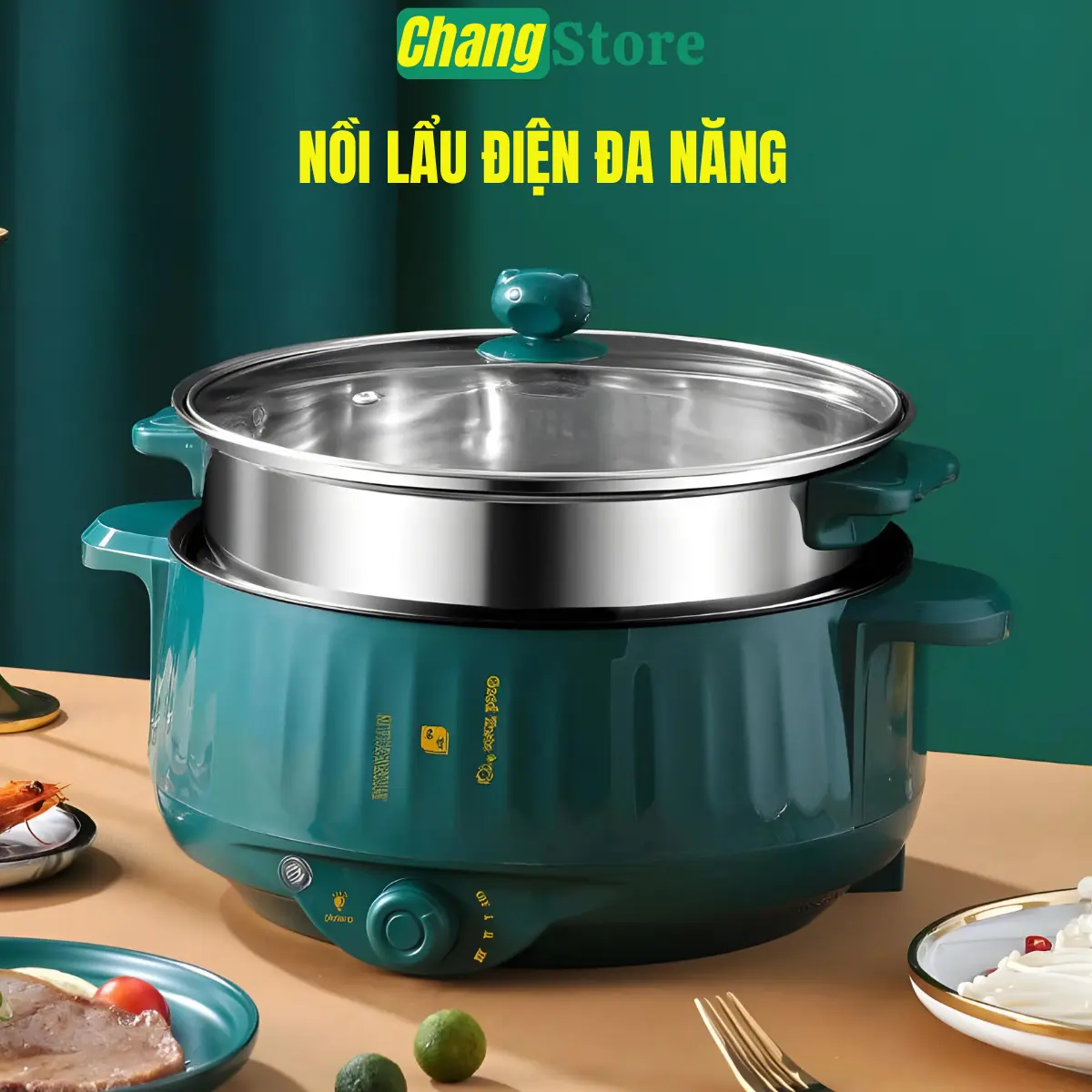 Nồi Lẩu Đa Năng 2 Tầng 28cm, Bếp Điện Thông Minh Công Suất Lớn 1000W Kèm Giá Hấp Inox Nồi Điện Nồi Lẩu Điện Nấu Ăn
