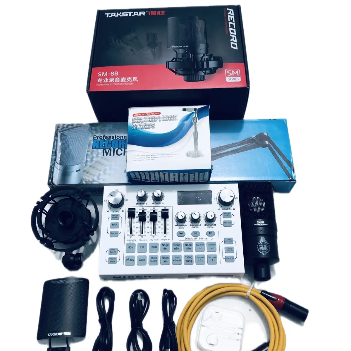 Combo Sound card thu âm Livestream X7 màu trắng mới 2024  và míc SM_8B màu đen nguồn 48V 5v