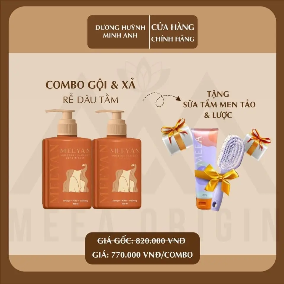 Combo Dầu Gội & Xã Chiết Xuất Rễ Dâu Tầm MEEA ( Tặng1 Sữa Tắm 200ml + 1 Lược Chải Phồng) - Hỗ Trợ Chăm Sóc Tóc Chuyên Sâu Giúp Tóc Chắc Khoẻ Bóng Mượt Nhanh Mọc Tóc