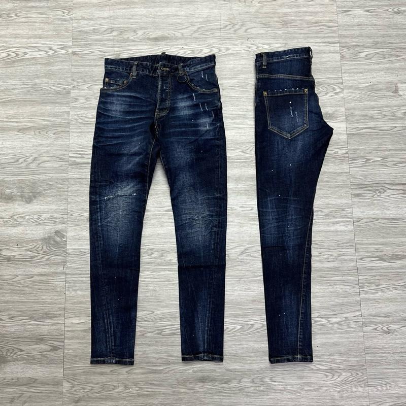 QUẦN JEAN NAM MÃ D2-21 ỐNG VẶN XANH RÁCH VÁ VẨY SƠN 4 CÚC , BÒ DÀI CAO CẤP , CO DÃN , PHOM ÔM CHÂN DS-Q ,  Có Túi