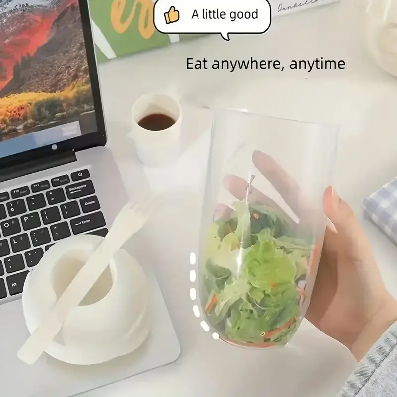 One Two Cups Salad Portable Bottle Lunch Container 1L with Fork - RF20 Buah Simple Wadah Garpu Kitchenware Makan Sayur 4