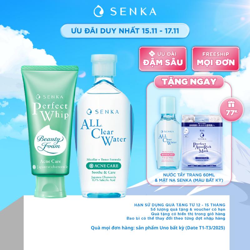 [][Date T11/2025] Bộ đôi Nước tẩy trang ngừa mụn Senka 230ML & Sữa rửa mặt tạo bọt ngăn ngừa mụn Senka 100G
