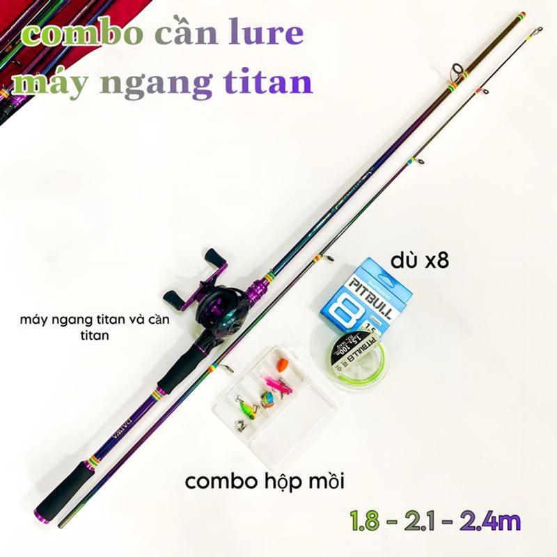 Bộ cần câu lure máy ngang cao cấp Titan 7 màu kèm dây câu phụ kiện Đi Câu Bắt Cá