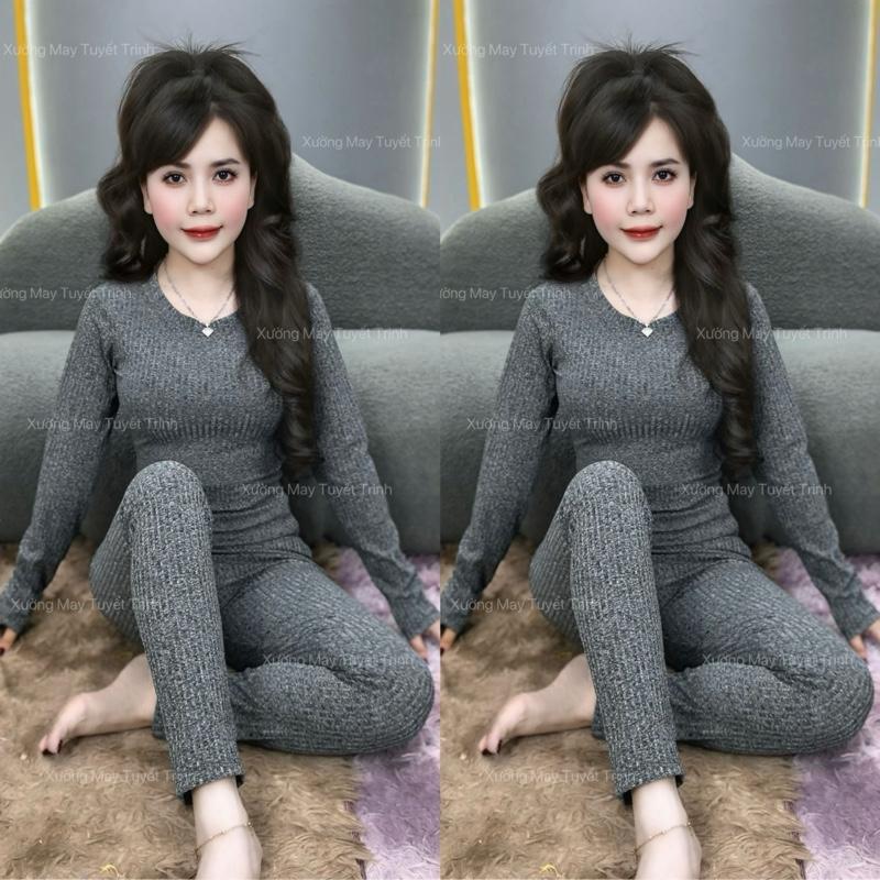 Set Bộ CỔ TRÒN TAY DÀI - QUẦN BAGGY  ,Chất liệu vải tiêu dày dặn , Đồ Bộ Nữ Top Women, Size từ 35-90kg