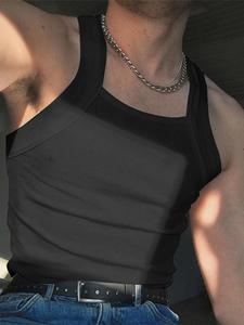INCERUN Camiseta sin mangas para hombre, moda simple, chaleco sin mangas de color sólido para verano, adecuado para uso diario en deportes