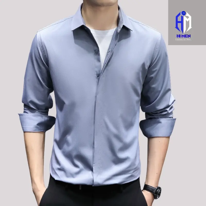 Áo sơ mi dài tay che cúc HIMEN, chất vải kháng nhăn co dãn mềm mịn , form slimfit tôn dáng gọn gàng khi sơvin(44-86kg) 6
