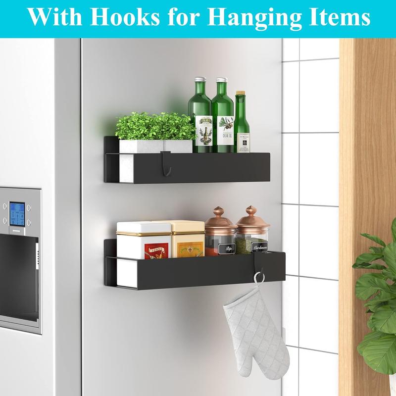 Product Introduction of Magnetic Spice Storage Rack, 2 Counts Magnetic Spice Storage Rack, Space Saving Kitchen Storage Organizer for Refrigerator & Oven 3