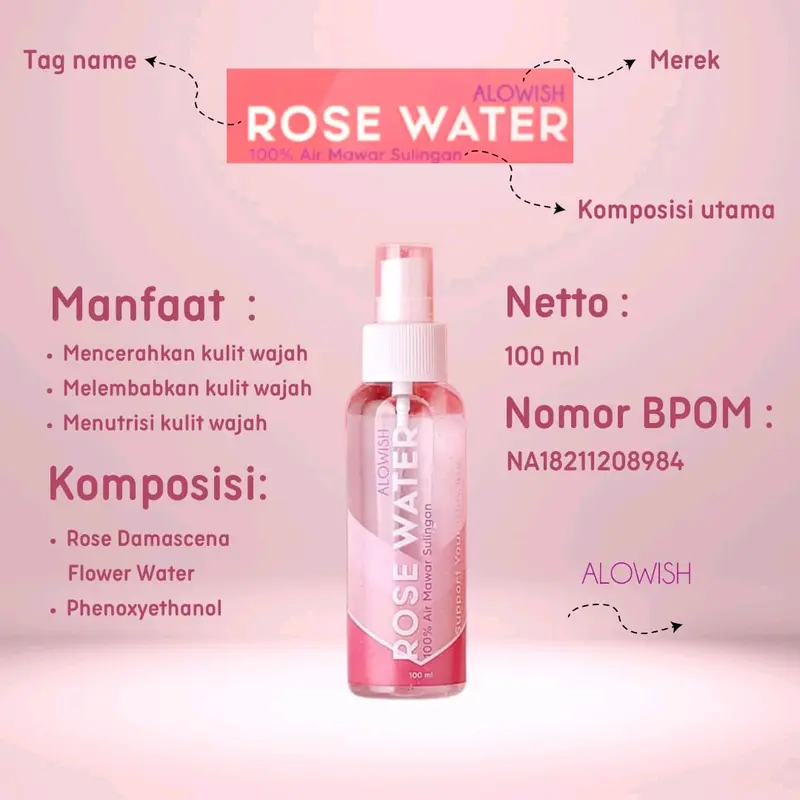 Alowish Rose Water Air Mawar Sulingan Murni BPOM 0